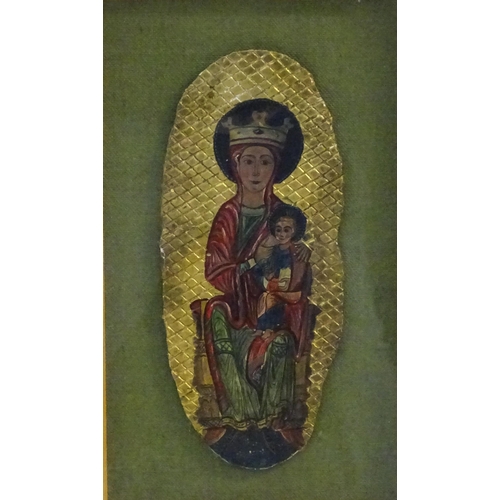 1118 - An early 20thC plaster and polychrome naive religious icon depicting the Nursing Madonna and Child w... 