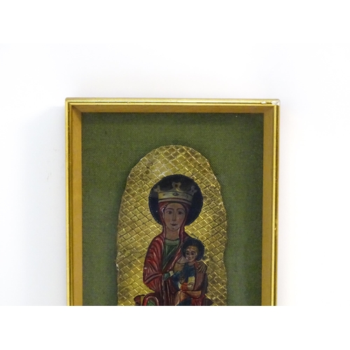 1118 - An early 20thC plaster and polychrome naive religious icon depicting the Nursing Madonna and Child w... 