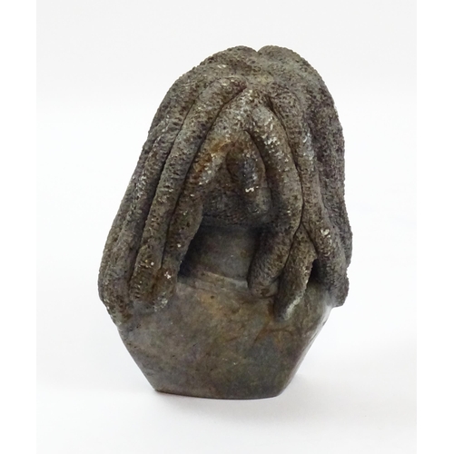 1150 - Ethnographic / Native / Tribal : An African carved soapstone bust modelled as a man with dreadlocks.... 