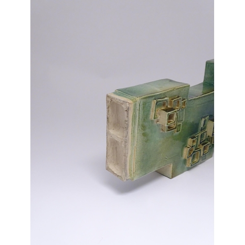 136 - An abstract studio pottery sculpture / vase with square detail by Stephen Bailey. Stamped to base. A... 