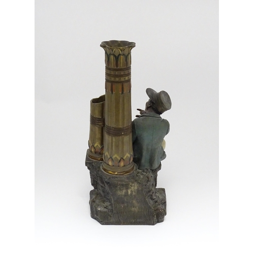 137 - A late 19thC terracotta figure of a boy with decorative columns, having polychrome decoration, by Jo... 