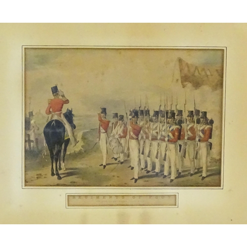 938 - Militaria : a hand coloured engraving, entitled  'Regiments of Foot - 5th (Northumberland Fusiliers)... 