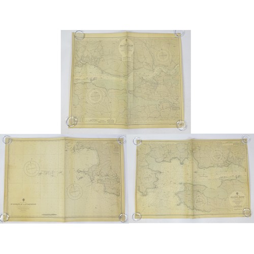 2113 - Three mid 20thC Hydrographic Office maritime navigational charts for Wales - South Coast, comprising... 