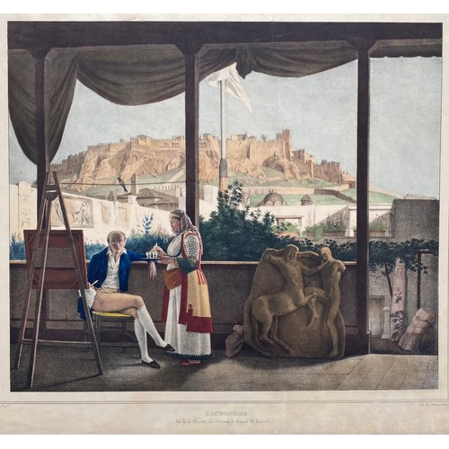 1935 - Louis Dupre (1789-1837), Original lithograph hand coloured with watercolour, Titled L'Acropolis Vu d... 