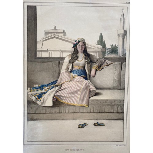 1938 - Louis Dupre (1789-1837), Original lithograph hand coloured with watercolour, Titled Une Athenienne /... 