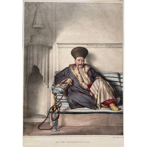 1939 - Louis Dupre (1789-1837), Original lithograph hand coloured with watercolour, Titled Un Grec Logothet... 