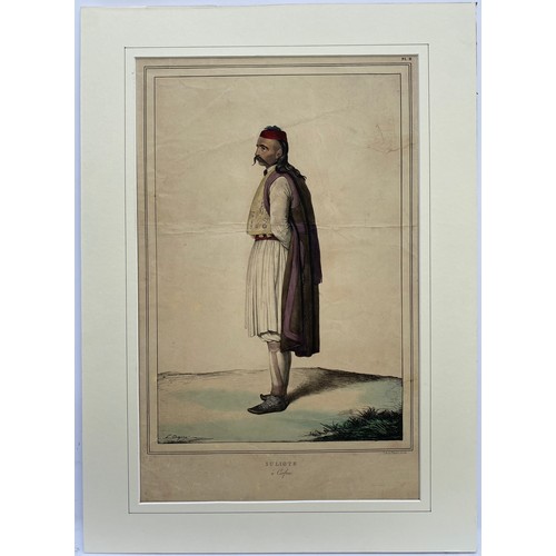 1941 - Louis Dupre (1789-1837), Original lithograph hand coloured with watercolour, Titled Suliote a Corfou... 