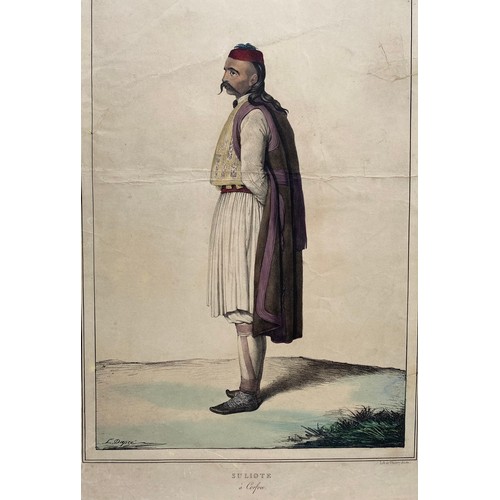 1941 - Louis Dupre (1789-1837), Original lithograph hand coloured with watercolour, Titled Suliote a Corfou... 