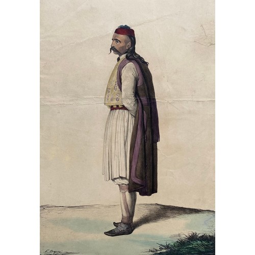 1941 - Louis Dupre (1789-1837), Original lithograph hand coloured with watercolour, Titled Suliote a Corfou... 