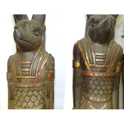 A Pair Of Very Large 20thc Carved Wooden Standing Anubis   Ancient 