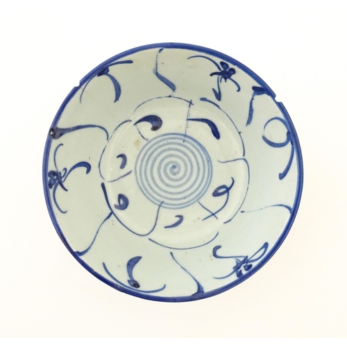 29 - A Chinese blue and white Tek Sing Cargo bowl decorated in the lotus pattern. Approx. 2 3/4