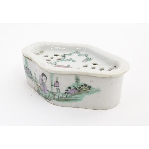 50A - Three Chinese items comprising a cricket box decorated with a figure, flowers and Character script, ... 