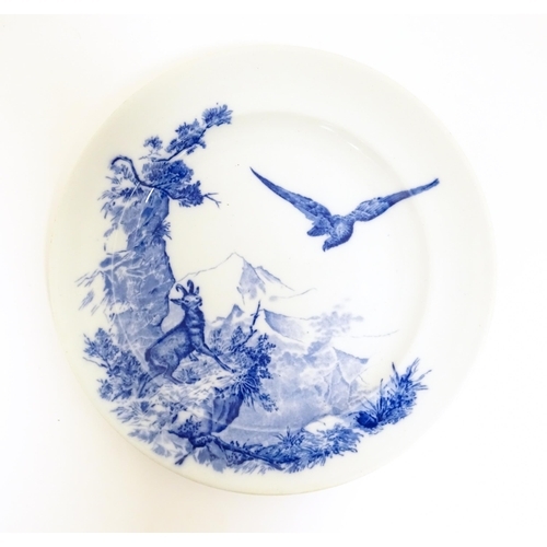 72 - A Brownfield & Son blue and white plate depicting a mountain goat and bird of prey from the Wild Lif... 