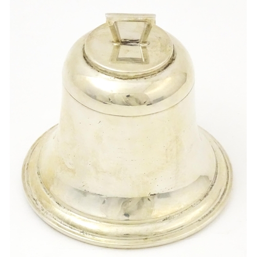 336 - A silver inkwell of bell form with gilded interior and glass liner, hallmarked Birmingham 1933, make... 