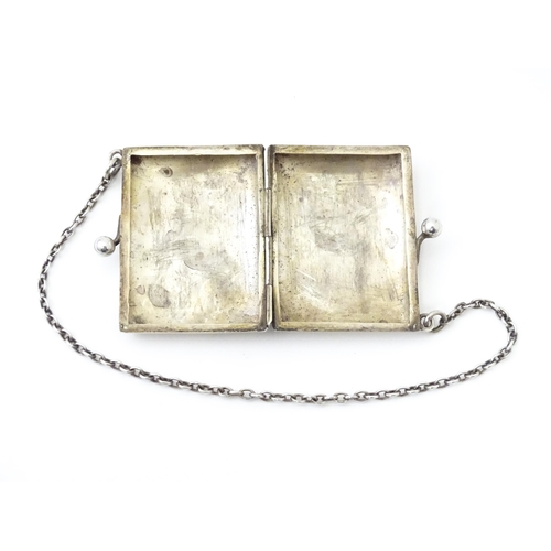 366 - A silver coin purse on chain with engraving scrolling foliate decoration, hallmarked Birmingham 1909... 