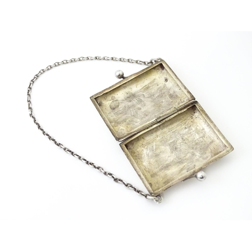 366 - A silver coin purse on chain with engraving scrolling foliate decoration, hallmarked Birmingham 1909... 