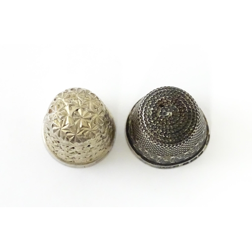 435 - Two silver thimbles, one hallmarked Birmingham 1898, the other hallmarked 1930 maker Henry Griffith ... 