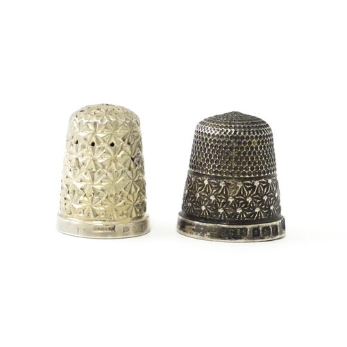 435 - Two silver thimbles, one hallmarked Birmingham 1898, the other hallmarked 1930 maker Henry Griffith ... 