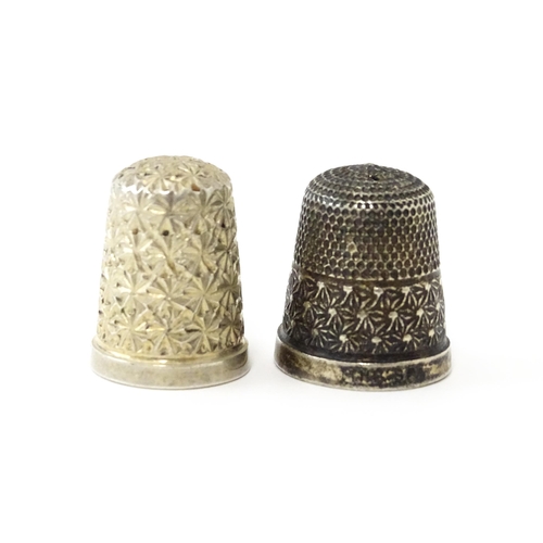 435 - Two silver thimbles, one hallmarked Birmingham 1898, the other hallmarked 1930 maker Henry Griffith ... 