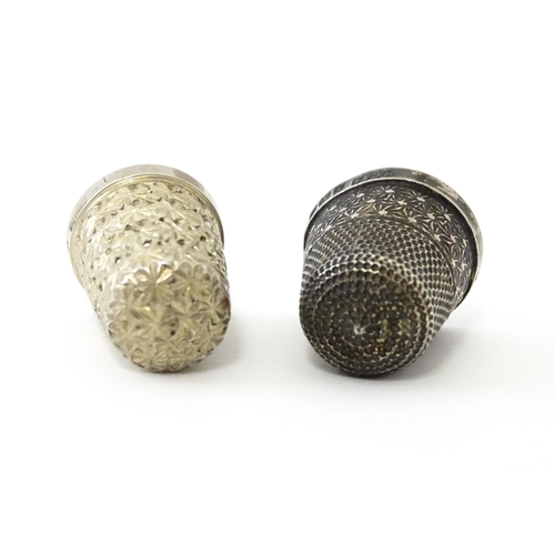 435 - Two silver thimbles, one hallmarked Birmingham 1898, the other hallmarked 1930 maker Henry Griffith ... 