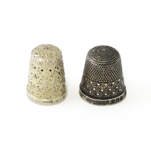 435 - Two silver thimbles, one hallmarked Birmingham 1898, the other hallmarked 1930 maker Henry Griffith ... 