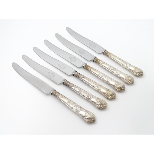 491 - A cased set of six silver handled tea knives, hallmarked Sheffield 1961, maker Harrison Brothers. Ca... 