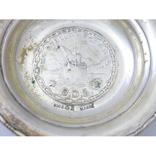 251 - A Continental .830 silver souvenir pin dish with image to centre of Motor Yacht Stella Polaris. Appr... 