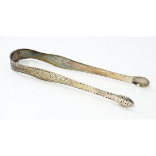 271 - Geo III silver sugar tongs with bright cut decoration, London c1778 maker Hester Bateman. Together w... 