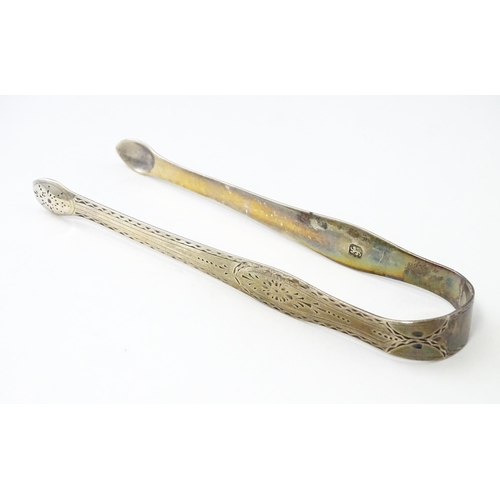 271 - Geo III silver sugar tongs with bright cut decoration, London c1778 maker Hester Bateman. Together w... 