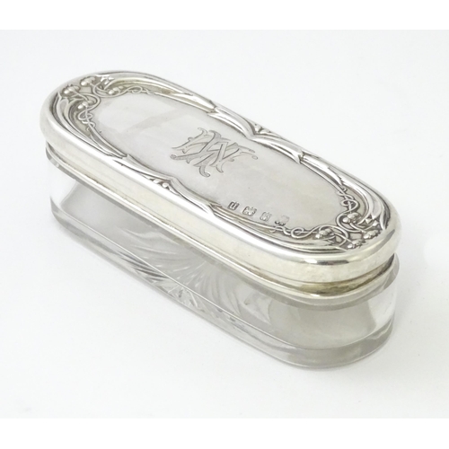 285 - A glass dressing table pot with silver top hallmarked Birmingham 1912, maker Martin Hall & Co Ltd . ... 