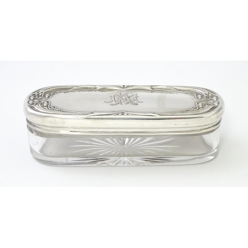 285 - A glass dressing table pot with silver top hallmarked Birmingham 1912, maker Martin Hall & Co Ltd . ... 