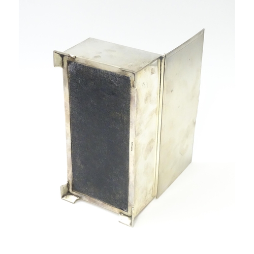 474 - An Art Deco silver table top cigarette box with engine turned decoration and inscription to front, o... 