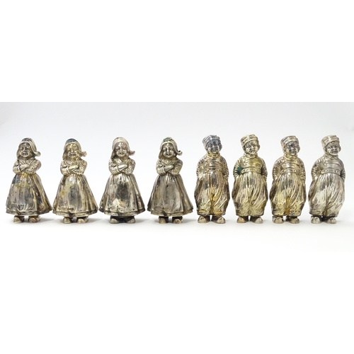 487 - A cased set of eight Continental .925 silver novelty pepperettes formed as children, by Neresheimer ... 