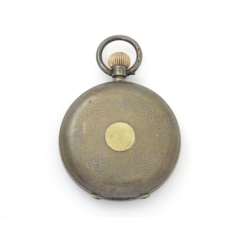 764 - A Swiss silver hunter pocket watch with white enamel dial and subsidiary seconds dial. Engraved Russ... 