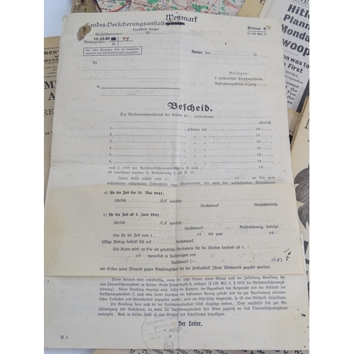 810 - Militaria , WWII / World War 2 / Second World War / WW2 : A quantity of ephemera to include a German... 