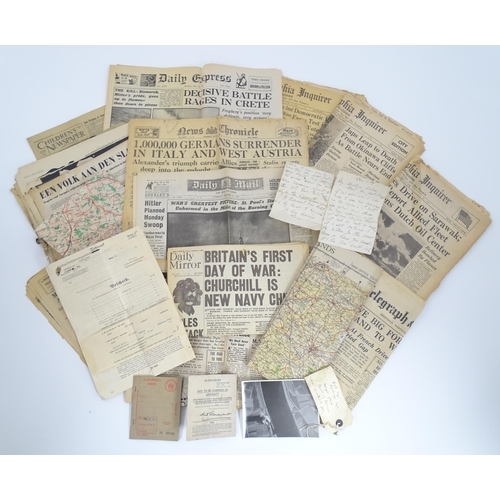 810 - Militaria , WWII / World War 2 / Second World War / WW2 : A quantity of ephemera to include a German... 