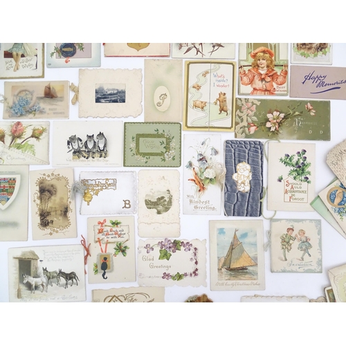 968 - A quantity of early 20thC greetings cards, Christmas cards, Birthday wishes, postcards, etc. Subject... 