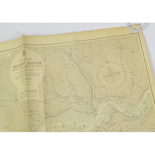 983 - Maps: Three mid 20thC Hydrographic Office maritime navigational charts for Wales - South Coast, comp... 