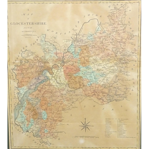 985 - Map: A 19thC engraved map titled Gloucestershire from the Best Authorities, after John Cary. Approx.... 