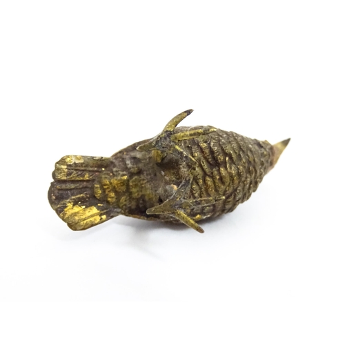 1052 - A cold painted bronze model of a game bird. Approx. 1 3/4