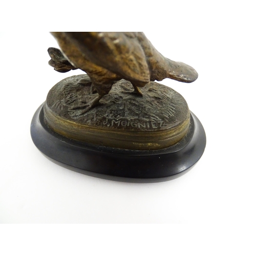 1055 - A 20thC cast bronze sculpture modelled as a partridge / bird after Jules Moigniez. Cast signature to... 