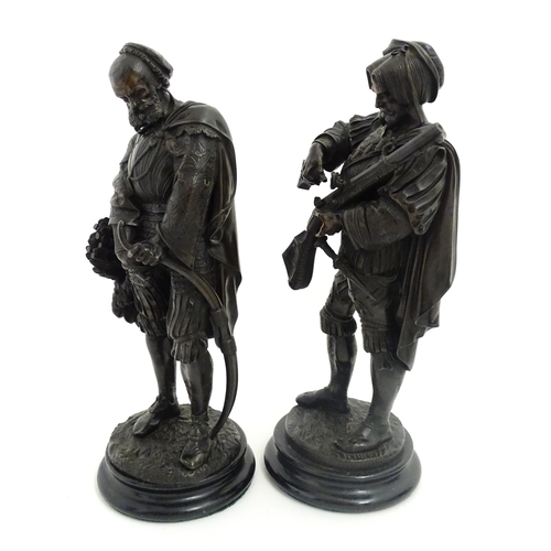 1065 - A pair of 19thC bronze figures after Guillaume Deniere comprising Renaissance Archer and Landsknecht... 