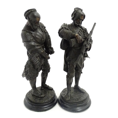 1065 - A pair of 19thC bronze figures after Guillaume Deniere comprising Renaissance Archer and Landsknecht... 