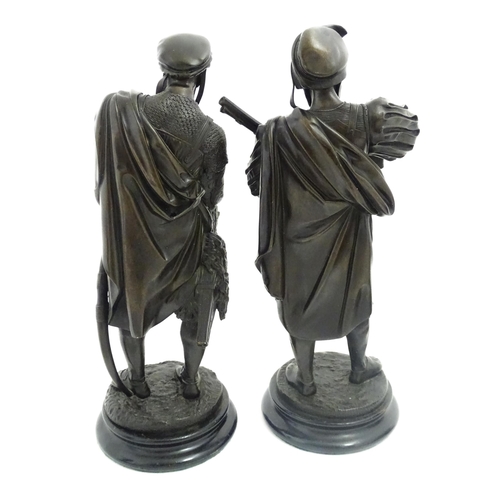 1065 - A pair of 19thC bronze figures after Guillaume Deniere comprising Renaissance Archer and Landsknecht... 