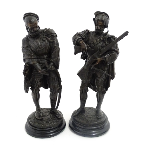 1065 - A pair of 19thC bronze figures after Guillaume Deniere comprising Renaissance Archer and Landsknecht... 