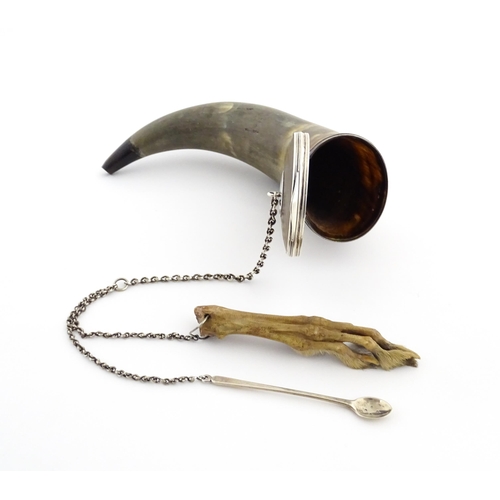 1075 - An early 19thC Scottish cow horn snuff mull with white metal mounts and shield engraved 'A Token of ... 