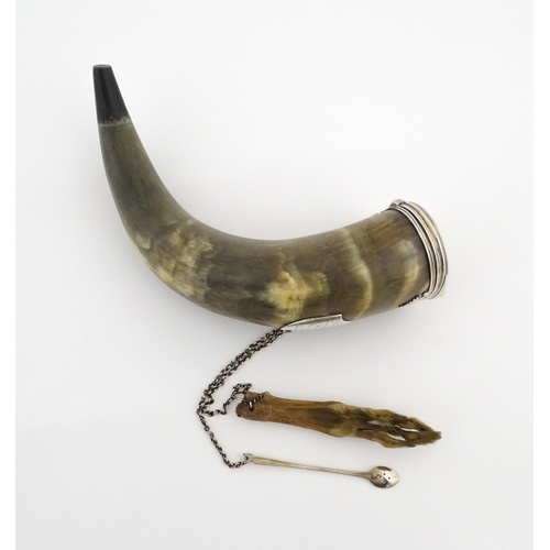 1075 - An early 19thC Scottish cow horn snuff mull with white metal mounts and shield engraved 'A Token of ... 