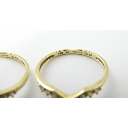 563 - Three 14ct gold rings set with white stones to be worn together. Ring size approx. R 1/2 (3)