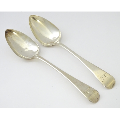 230 - A pair of George III silver tablespoons. London 1809 maker IB. Approx. 9