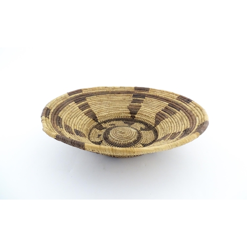 1102 - Ethnographic / Native / Tribal: A woven basket bowl with geometric banded detail, possibly Native Am... 